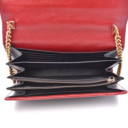 Gucci Vintage Effect Calfskin Matelasse Diagonal Torchon GG Marmont Chain Wallet Black Romantic Cherry 5 of 10