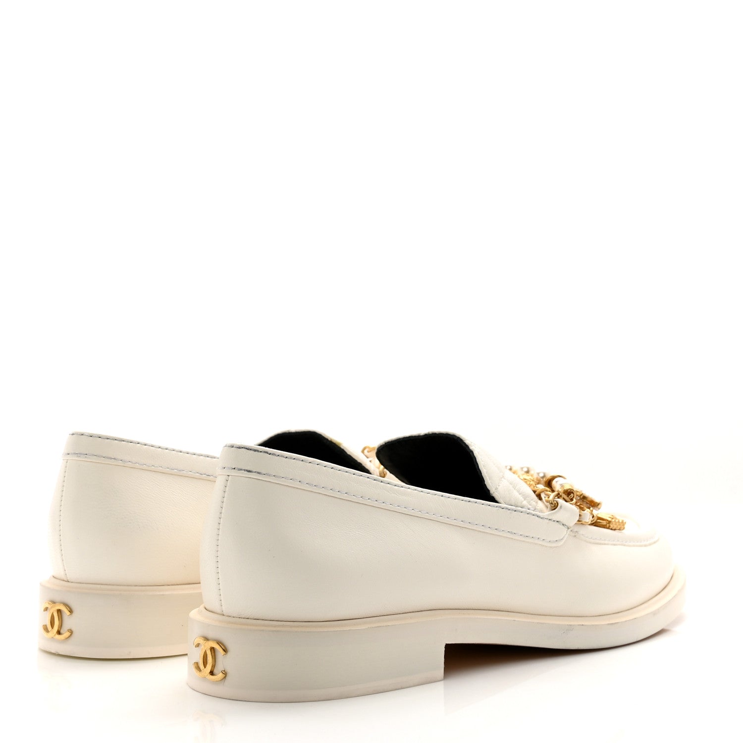 Chanel Lambskin Pearl Crystal Quilted CC Logo Jewelry Loafers 38.5 White 4 of 9