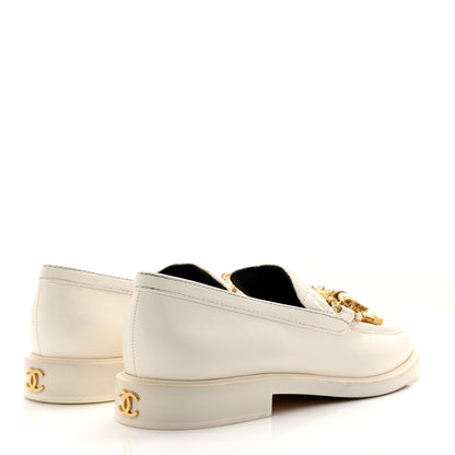 Chanel Lambskin Pearl Crystal Quilted CC Logo Jewelry Loafers 38.5 White 4 of 9