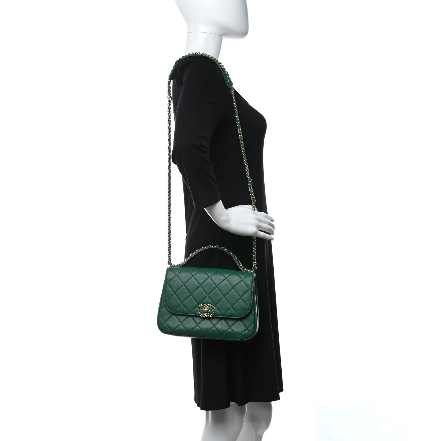 Lambskin Quilted Chain Infinity Top Handle Flap Green
