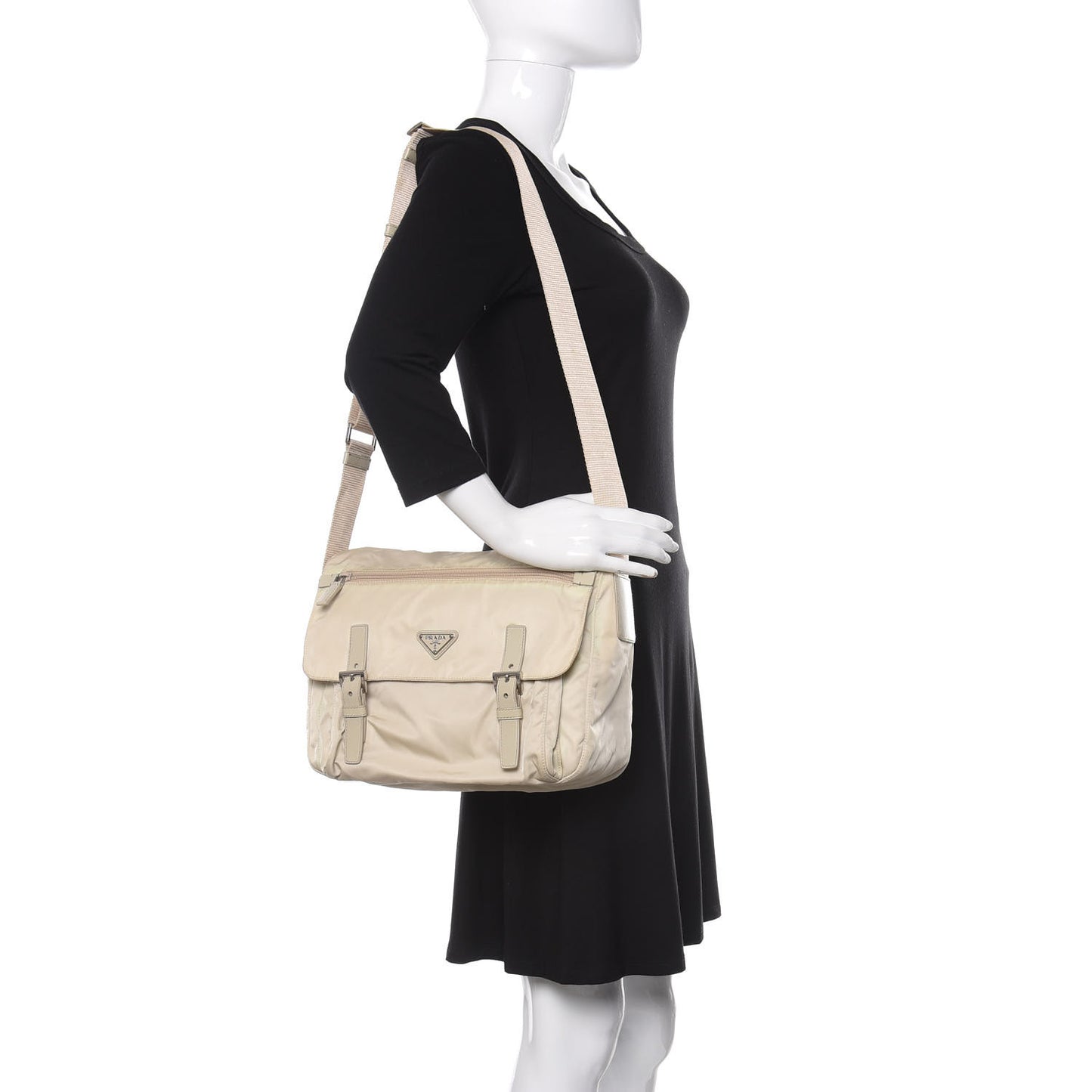Tessuto Nylon Vela Double Buckle Messenger Bag Sabbia