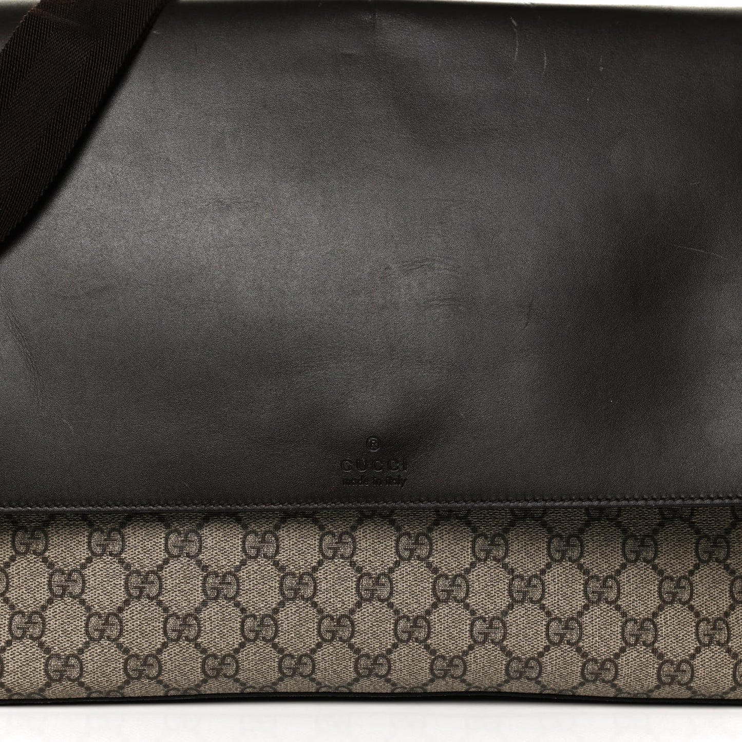 GG Supreme Monogram Selleria Calfskin Large Satchel Messenger Bag Beige Ebony Cocoa Dark Chocolate