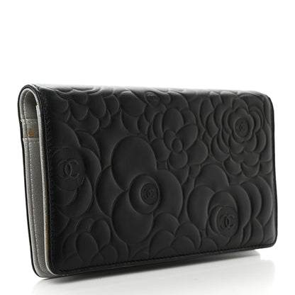 Chanel Lambskin Camellia Embossed Yen Wallet Black 3 of 9