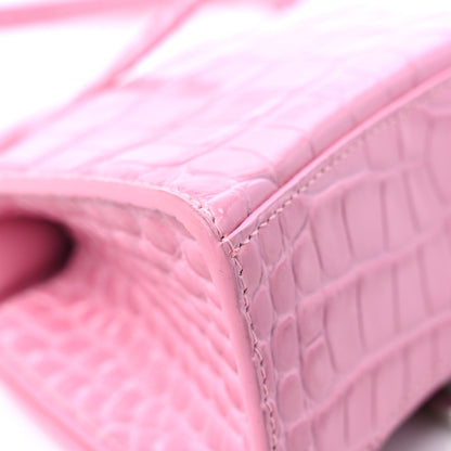 Balenciaga Shiny Calfskin Crocodile Embossed Hourglass Top Handle Bag XS Pink 11 of 15