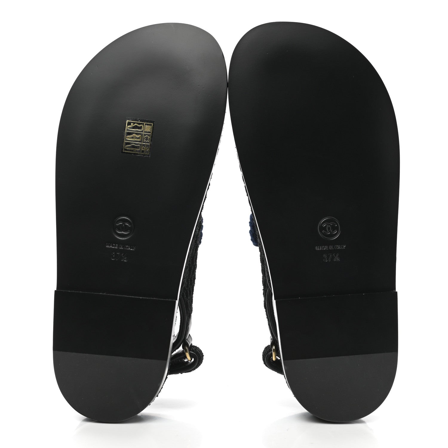 Chanel Knit Fabric Velcro Dad Sandals 37.5 Black Dark Blue Light Blue 5 of 9