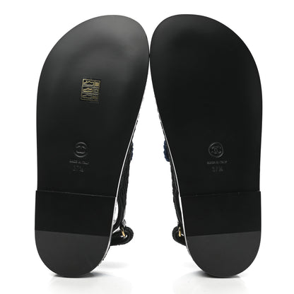 Chanel Knit Fabric Velcro Dad Sandals 37.5 Black Dark Blue Light Blue 5 of 9