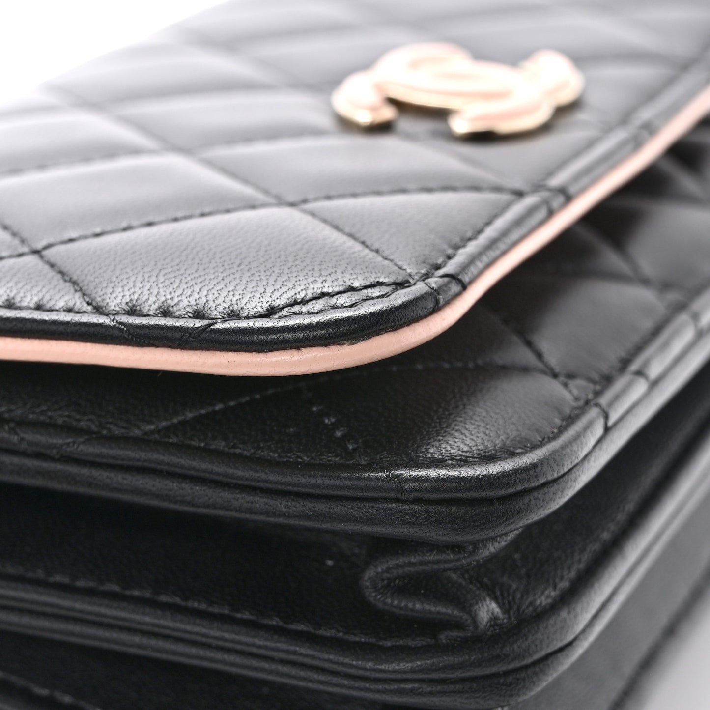 Lambskin Quilted Mini Wallet on Chain WOC Black Pink