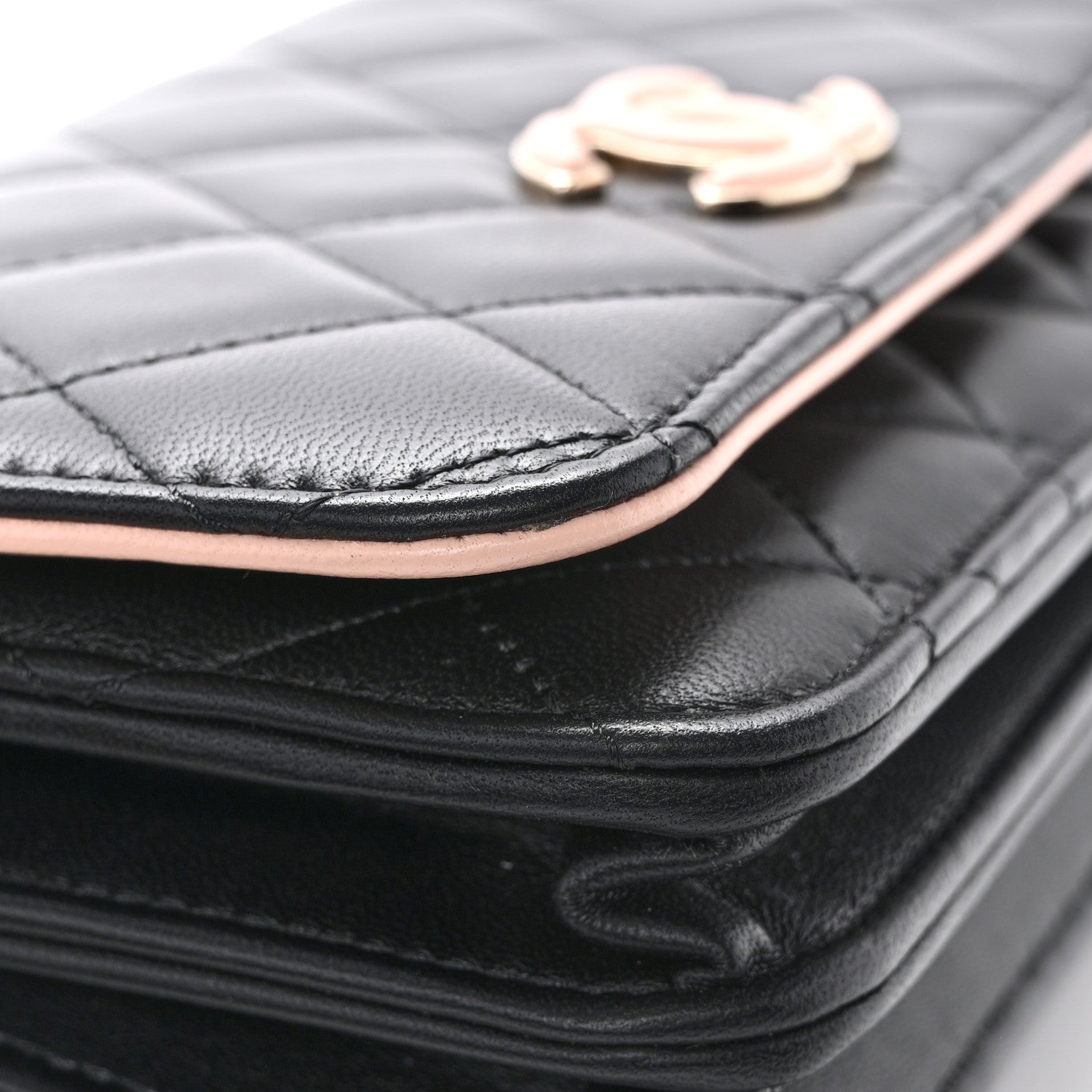Chanel Lambskin Quilted Mini Wallet on Chain WOC Black Pink 12 of 13