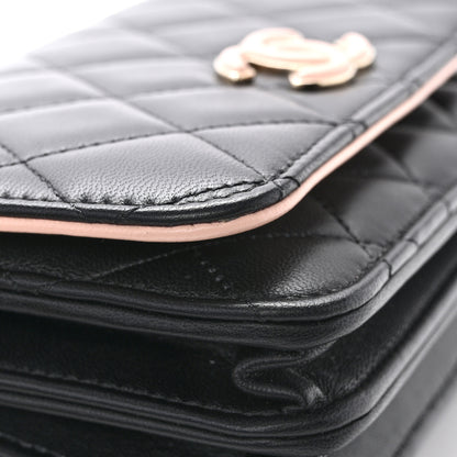 Chanel Lambskin Quilted Mini Wallet on Chain WOC Black Pink 12 of 13