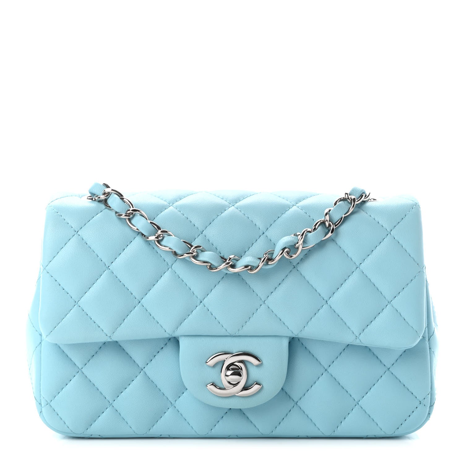 Chanel Lambskin Quilted Mini Rectangular Flap Neon Blue 1 of 9