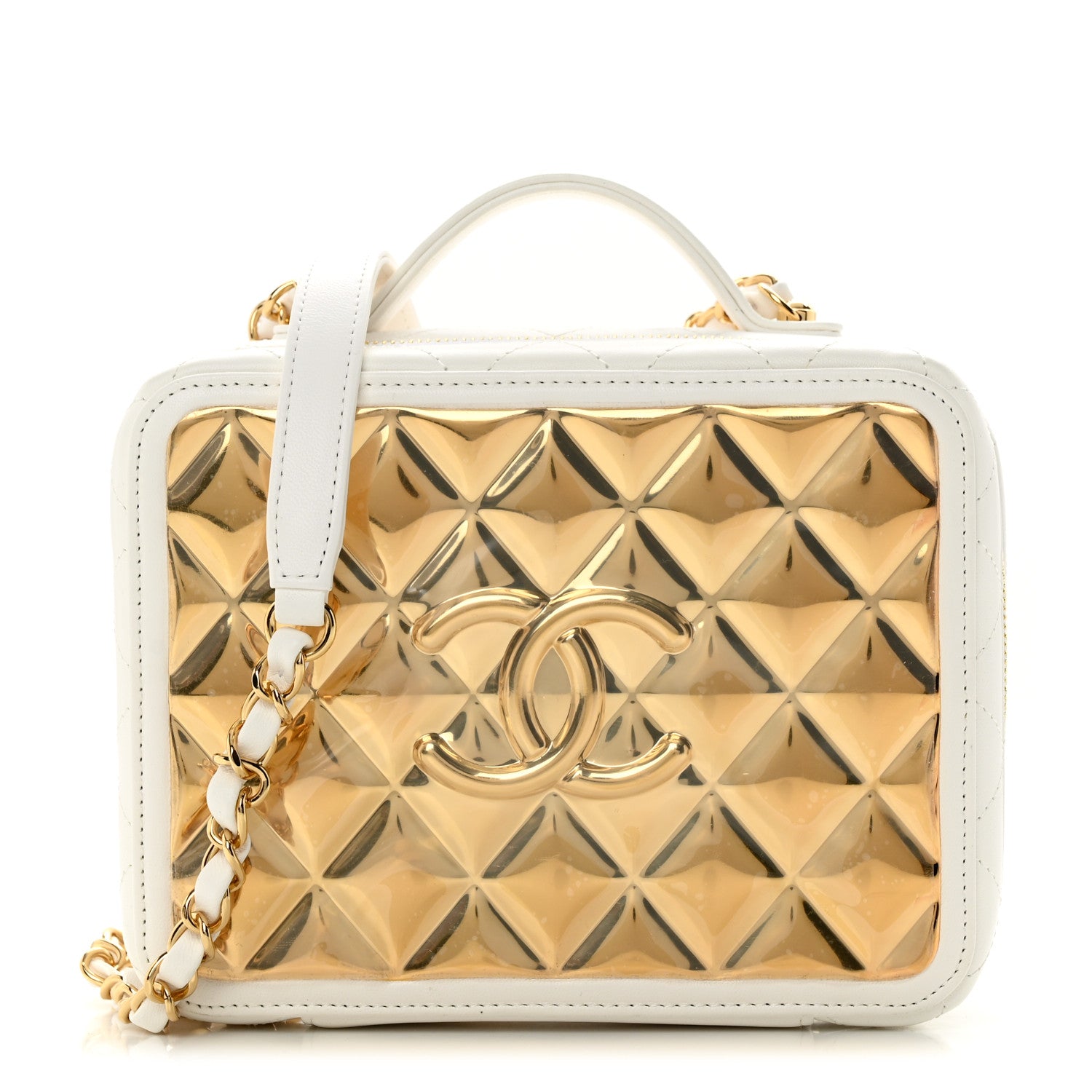 Chanel Lambskin Quilted Golden Plate Vanity Case White Gold 1 of 10