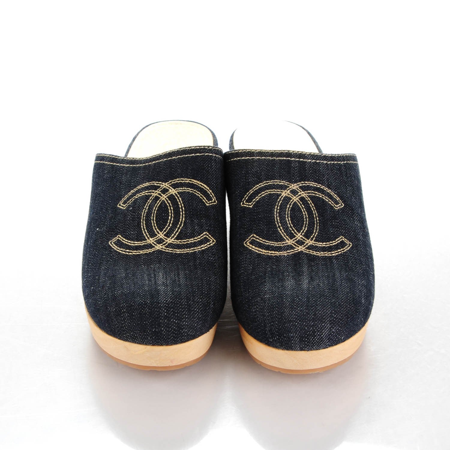 Chanel Denim Wooden CC Clogs 41 Blue 2 of 7