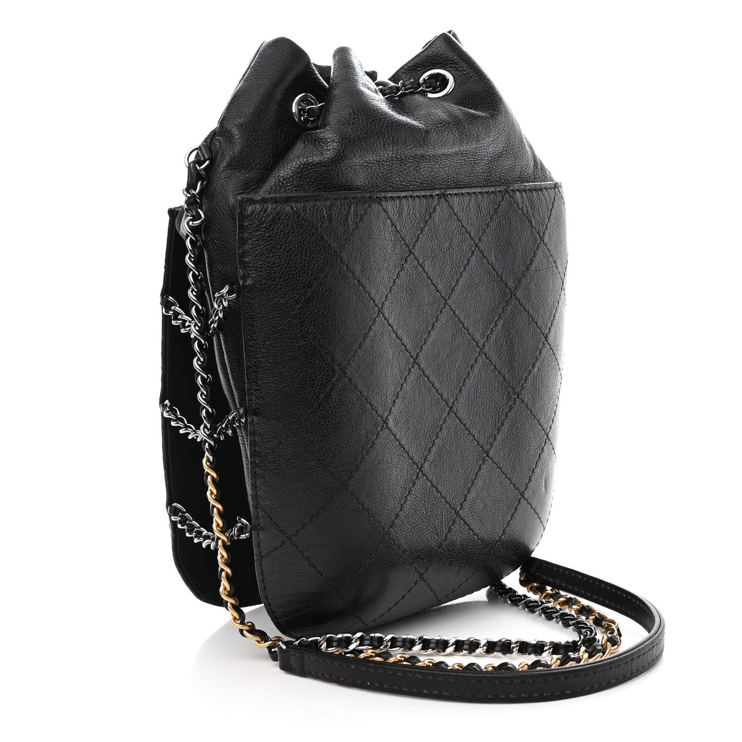 Chanel Aged Calfskin Quilted Gabrielle Bucket Black 3 of 10