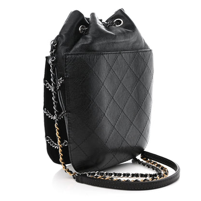 Chanel Aged Calfskin Quilted Gabrielle Bucket Black 3 of 10