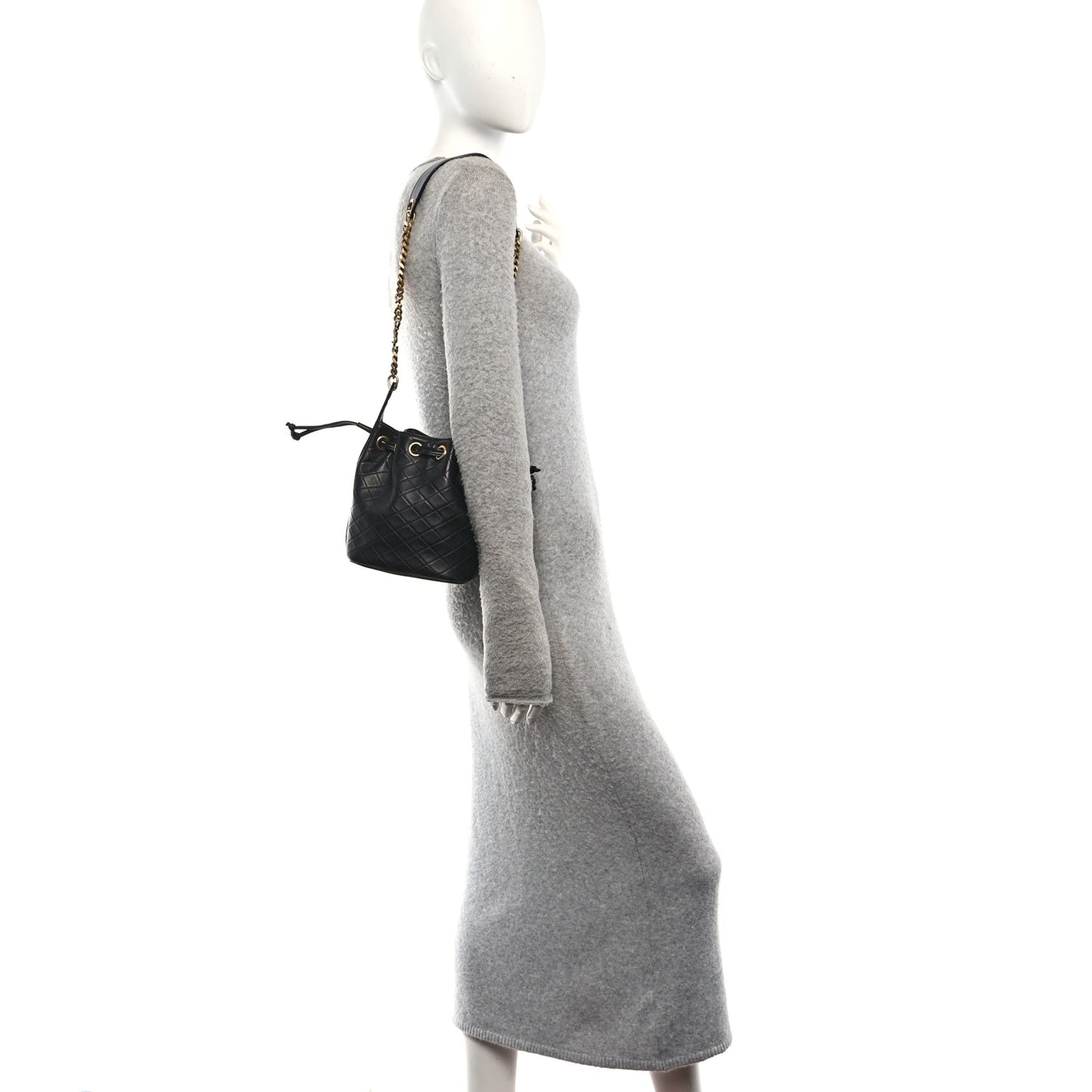 Lambskin Carre Quilted Small Cassandre Bucket Bag Black