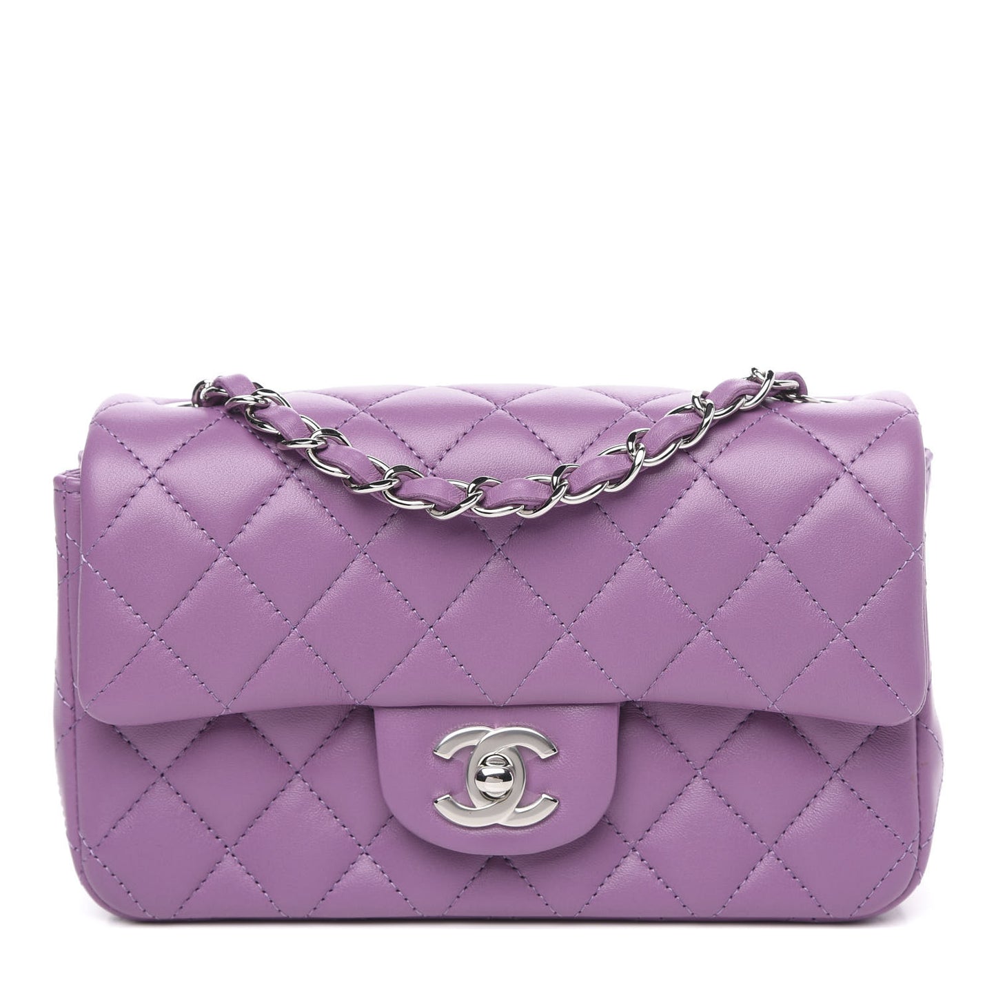 Lambskin Quilted Mini Rectangular Flap Purple
