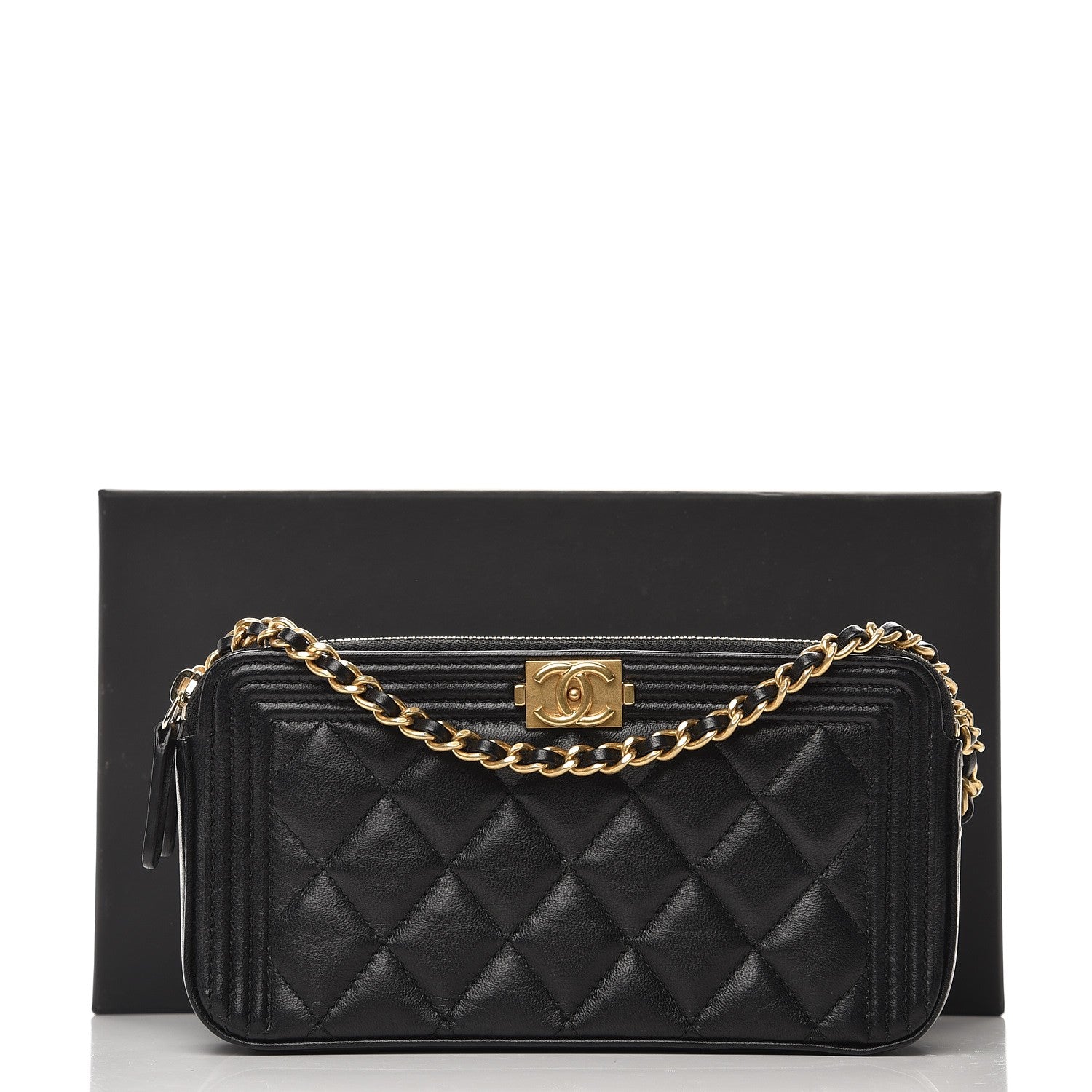 Chanel Lambskin Quilted Small Boy Clutch With Chain Black 9 of 9