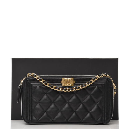 Chanel Lambskin Quilted Small Boy Clutch With Chain Black 9 of 9
