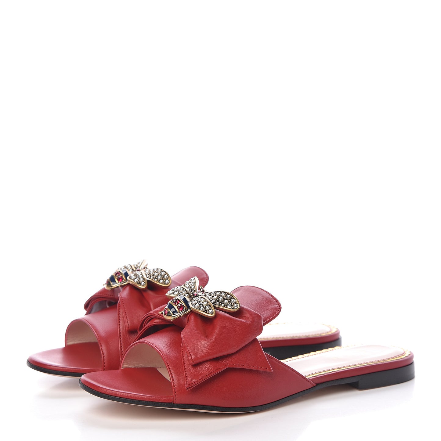Nappa Queen Margaret Flat Slide Sandals 37.5 Hibiscus Red