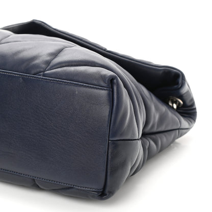 Saint Laurent Lambskin Quilted Medium Loulou Puffer Monogram Chain Satchel Navy 9 of 9
