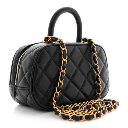 Chanel Lambskin Quilted Top Handle Mini Bowling Bag Black 3 of 10