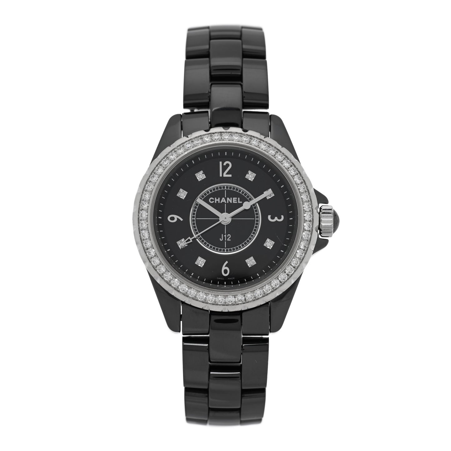 Stainless Steel Ceramic Diamond Bezel 33mm J12 Quartz Watch Black