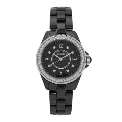 Chanel Stainless Steel Ceramic Diamond Bezel 33mm J12 Quartz Watch Black 1 of 5