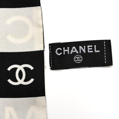 Chanel Silk Logo Cambon Slim Bandeau Scarf Black Ecru 3 of 5