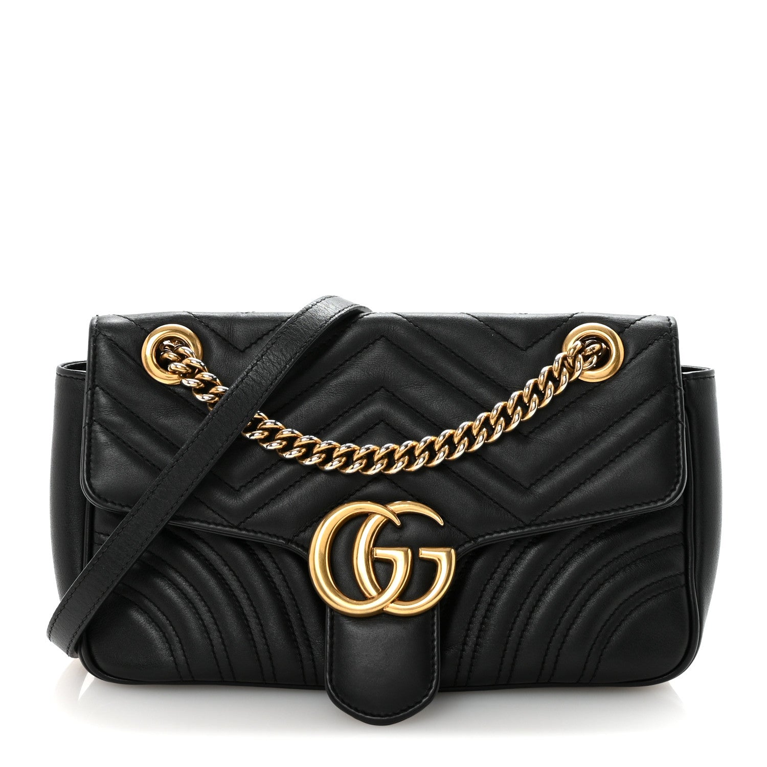 Gucci Calfskin Matelasse Small GG Marmont Shoulder Bag Black 1 of 10