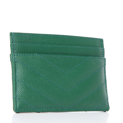 Saint Laurent Grain De Poudre Matelasse Chevron Monogram Credit Card Case Brilliant Grass 3 of 8