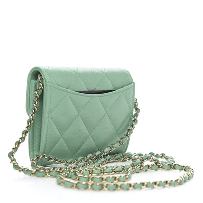 Chanel Caviar Quilted Flap Card Holder On Chain Light Green 3 of 10