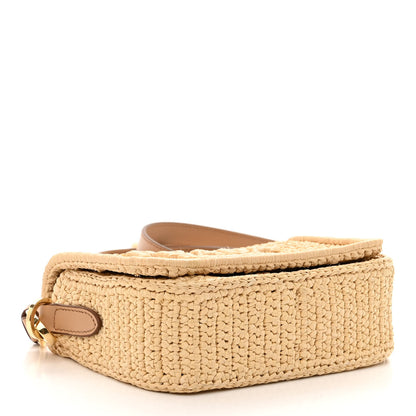 Prada Yarn Raffia Effect Crochet Logo Embroidered Flap Shoulder Bag Naturale 4 of 9