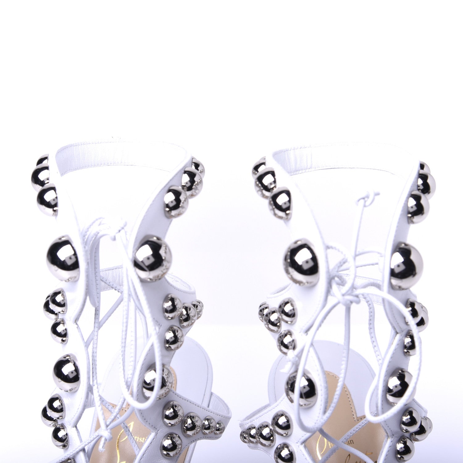 Christian Louboutin Kid Amazoubille 120 Studded Gladiator Sandals 37.5 Latte Silver 11 of 18