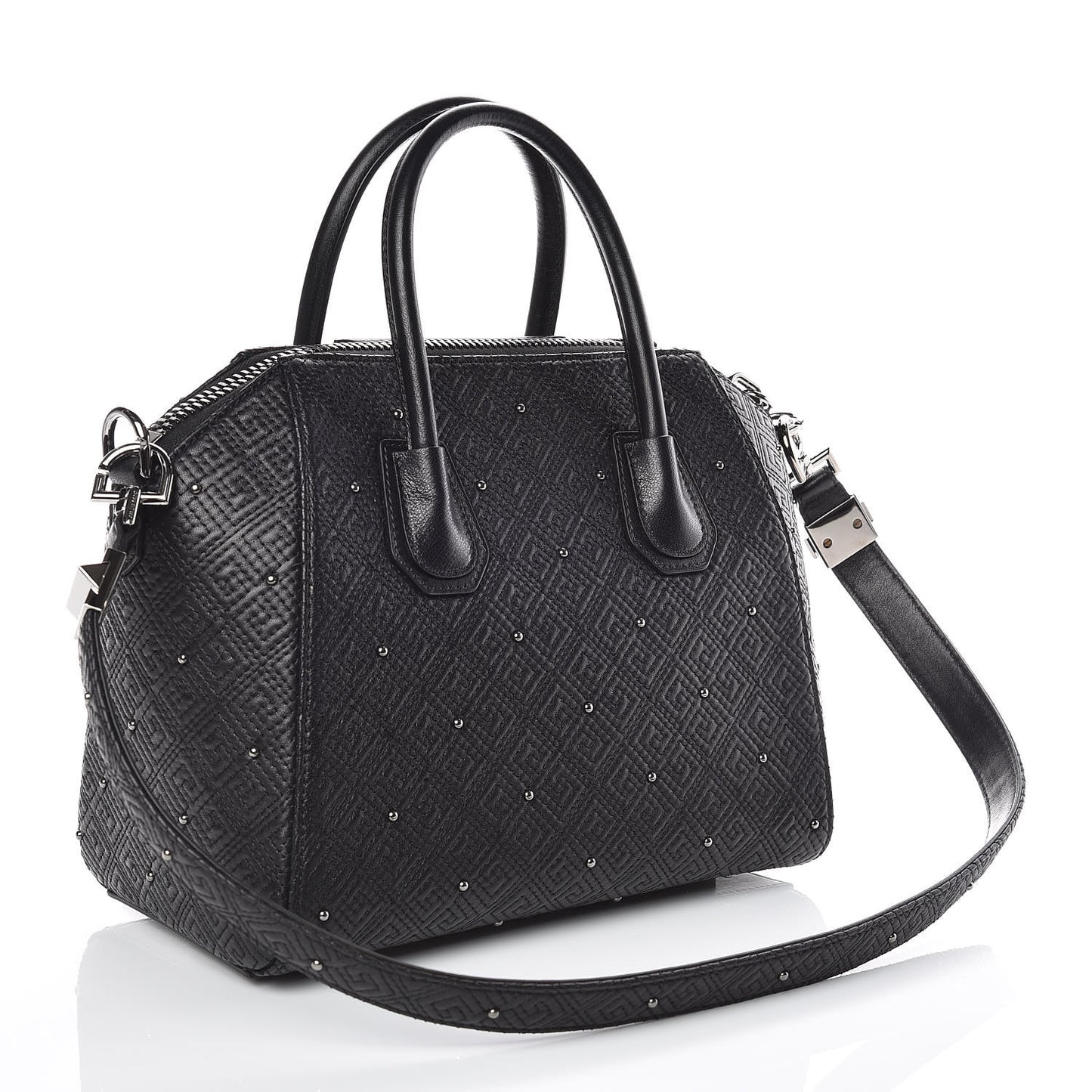 Lambskin Logo Embossed Small Studded Antigona Black