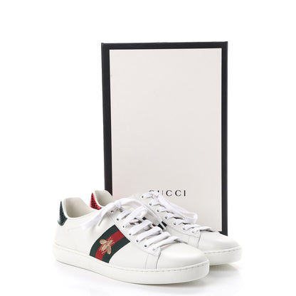 Gucci Calfskin Ayers Bee Embroidered Womens Ace Sneakers 37.5 White Green 13 of 13