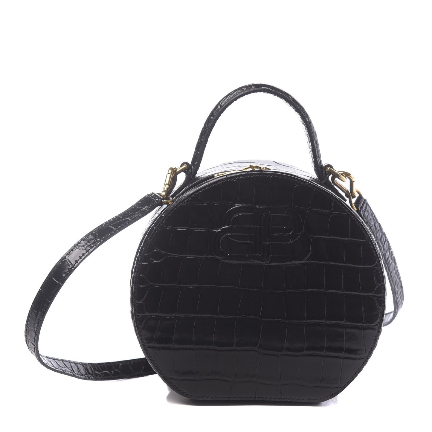 Calfskin Crocodile Embossed Vanity Round Bag XS Black