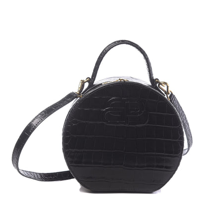 Balenciaga Calfskin Crocodile Embossed Vanity Round Bag XS Black 1 of 9