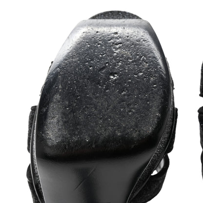 Saint Laurent Glitter Effect Calfskin Tribute 75 Platform Sandals 36 Black 8 of 10