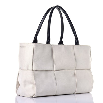 Bottega Veneta Linen Maxi Intrecciato Arco Tote Natural Black 3 of 9