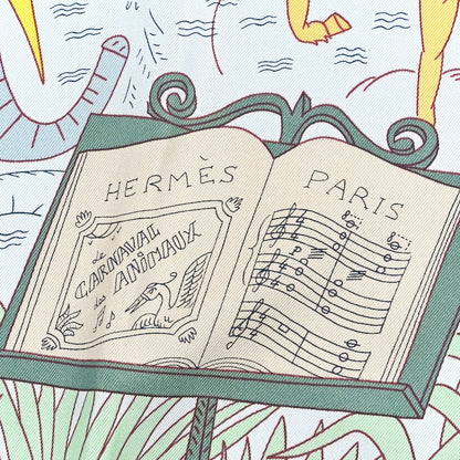 Hermes Silk Le Carnaval des Animaux Scarf 90 Aqua Vert Jaune 2 of 4