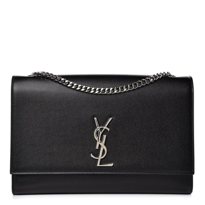 Saint Laurent Grain De Poudre Large Classic Monogram Kate Satchel Black 1 of 9