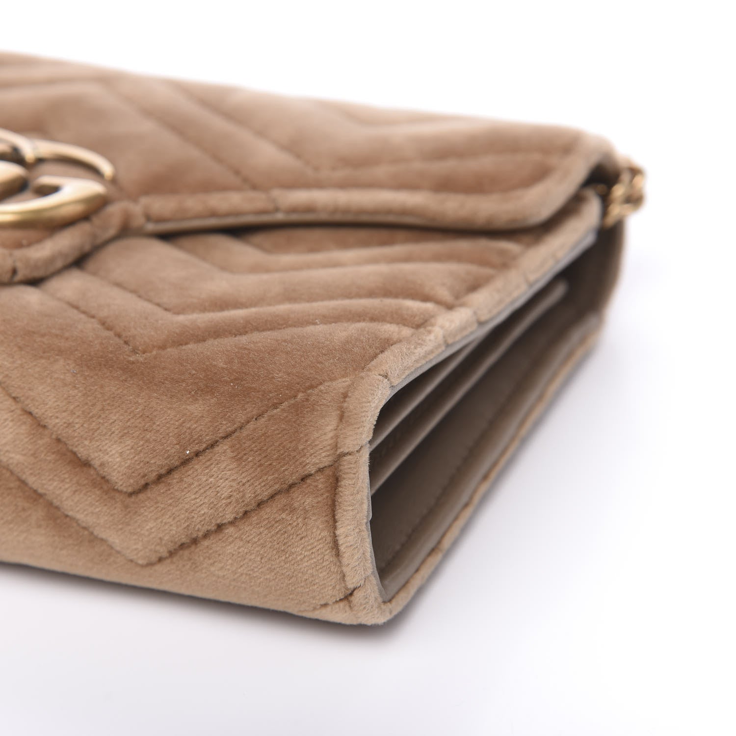Gucci Velvet Matelasse GG Marmont Chain Wallet Taupe 9 of 12