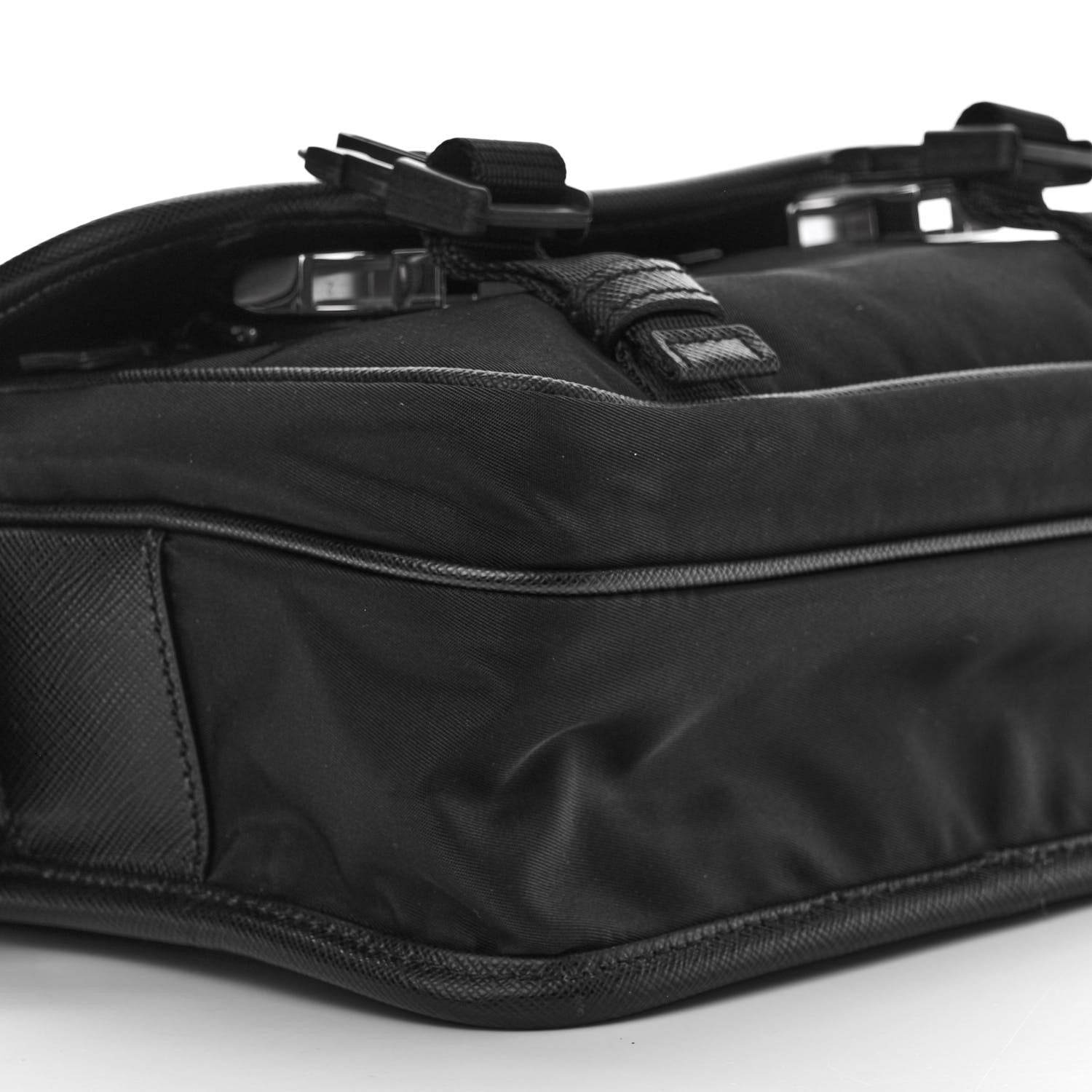 Prada Re-Nylon Saffiano Pocket Double Snap Buckle Shoulder Bag Black 11 of 12