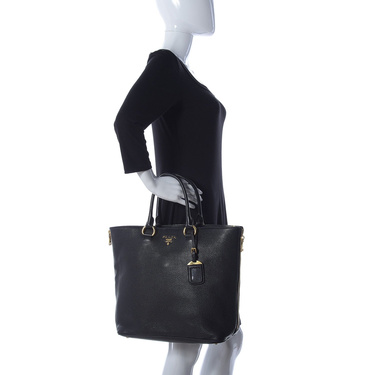Prada Vitello Daino Side Zip Tote Black 2 of 25