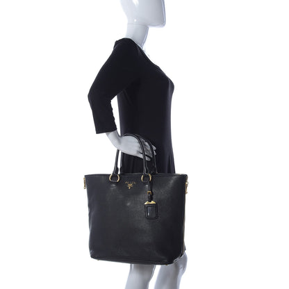 Prada Vitello Daino Side Zip Tote Black 2 of 25