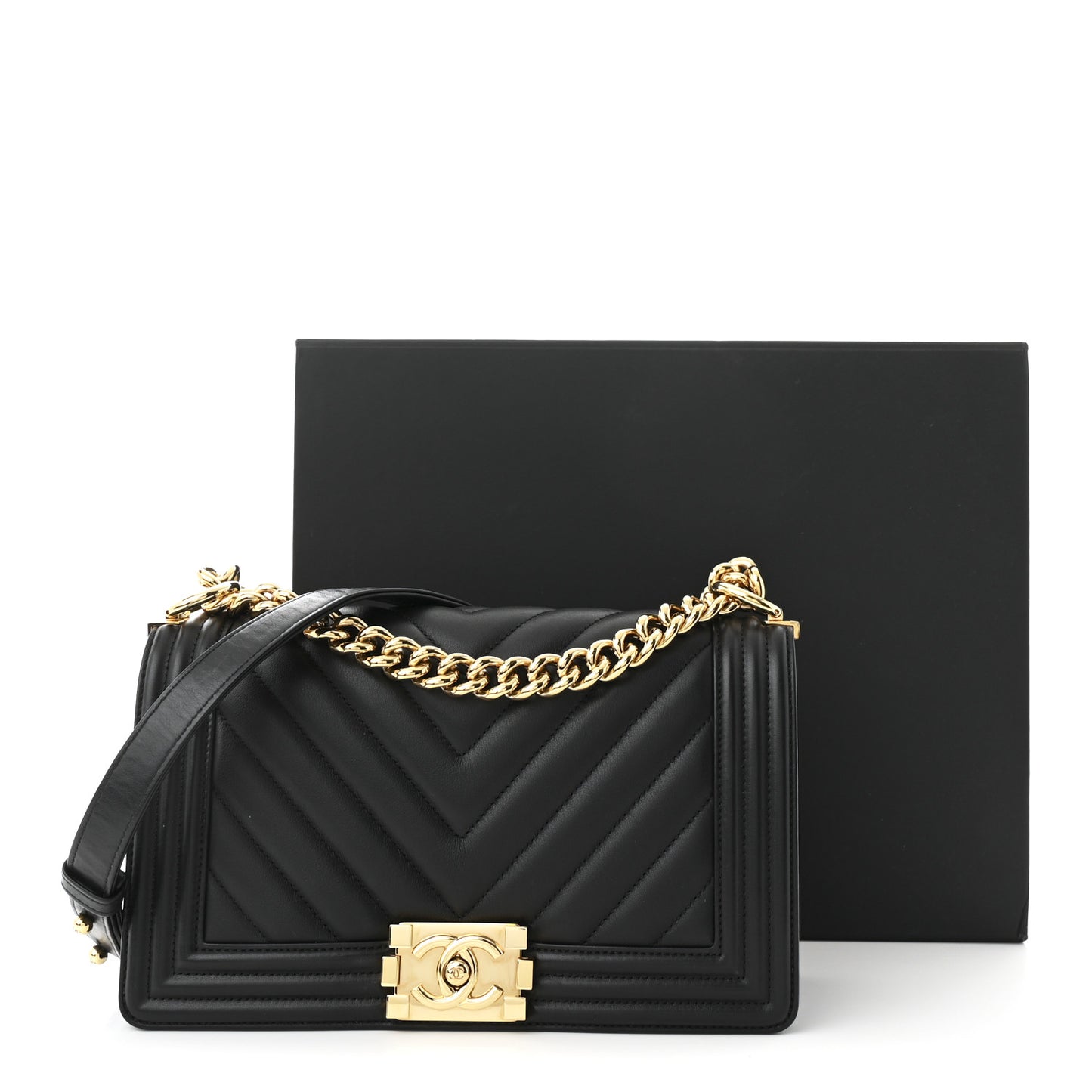 Lambskin Chevron Quilted Medium Boy Flap Black