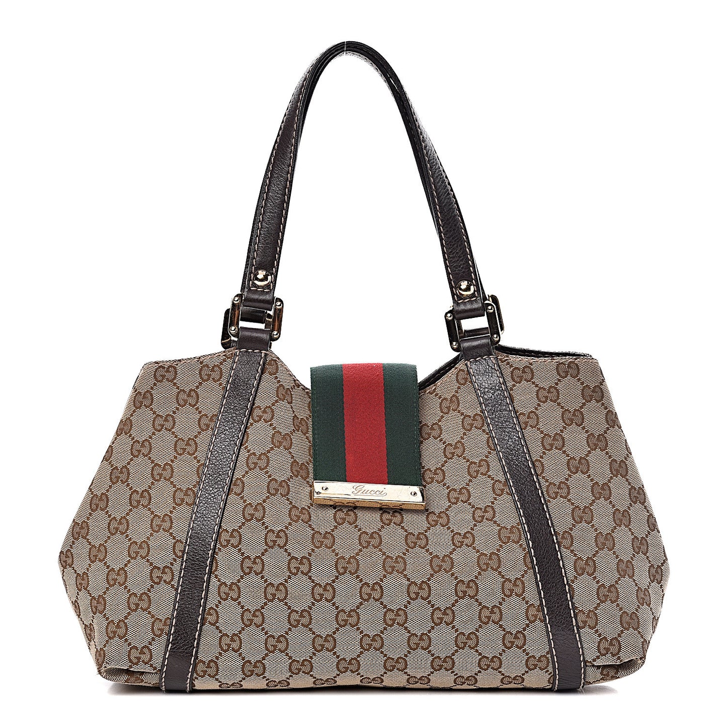 Monogram Medium New Ladies Web Tote Dark Brown