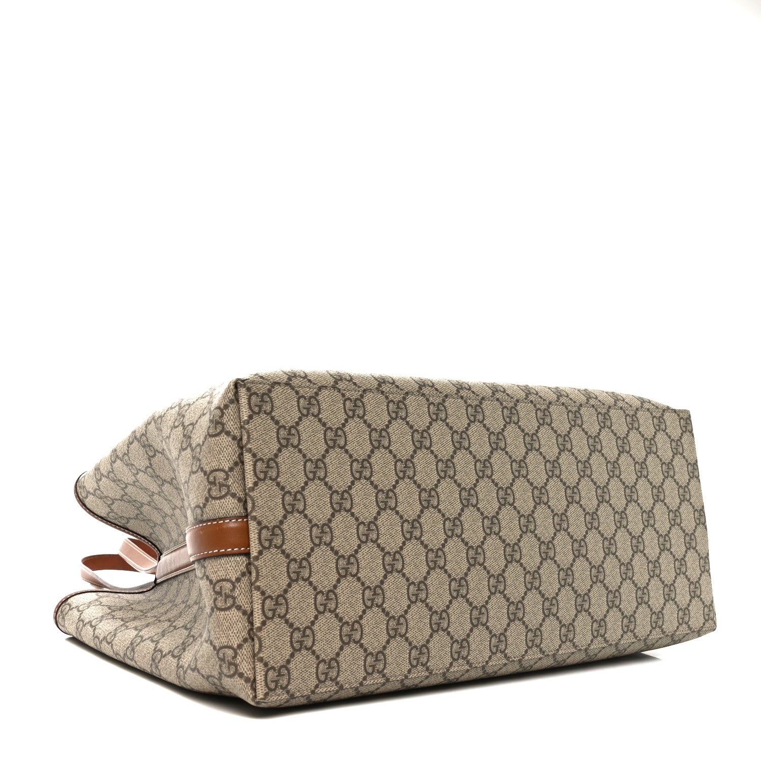 Gucci GG Supreme Monogram Emblem Medium Tote Bag Beige Dark Brown