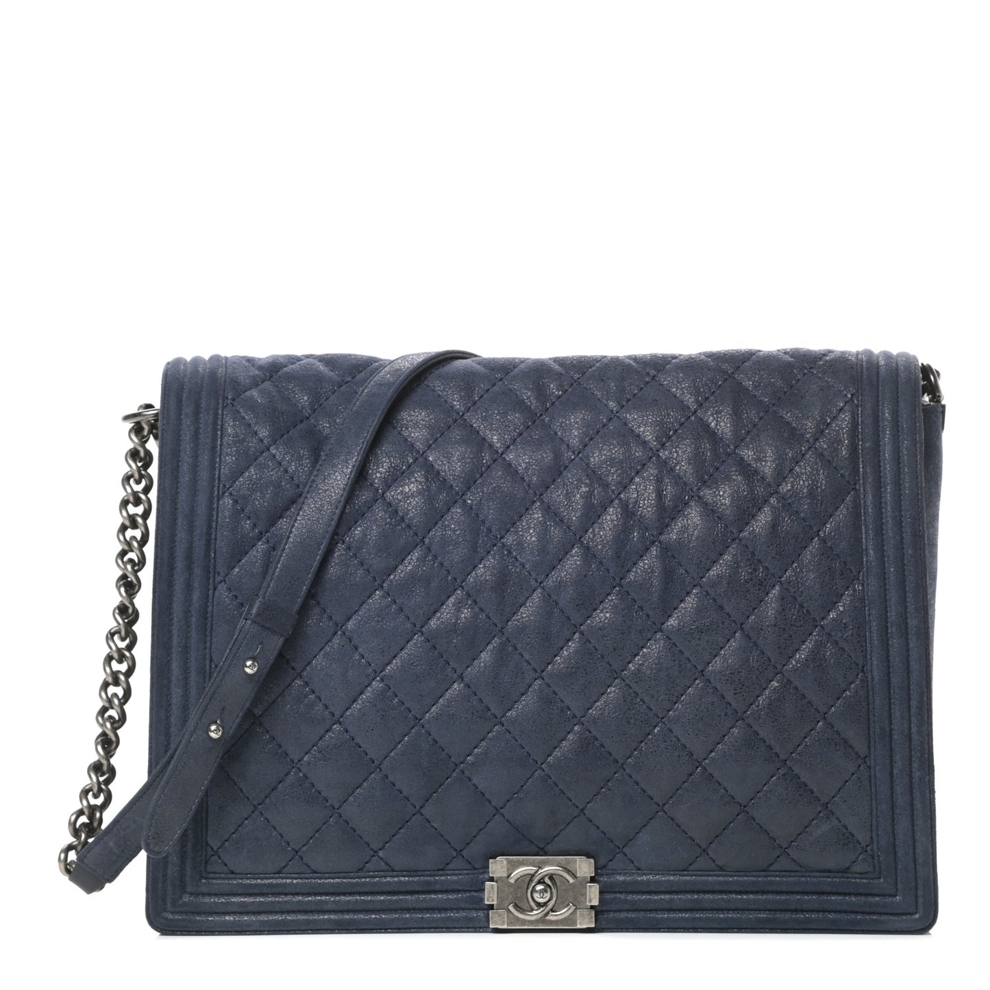 Goatskin Quilted Large Gentle Boy Flap Navy