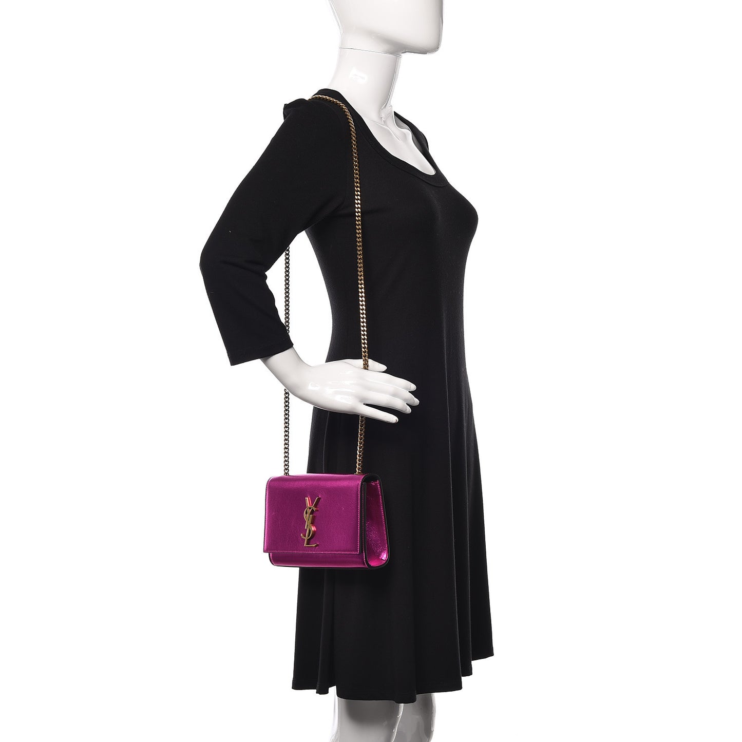 Metallic Calfskin Small Classic Monogram Kate Satchel Magenta